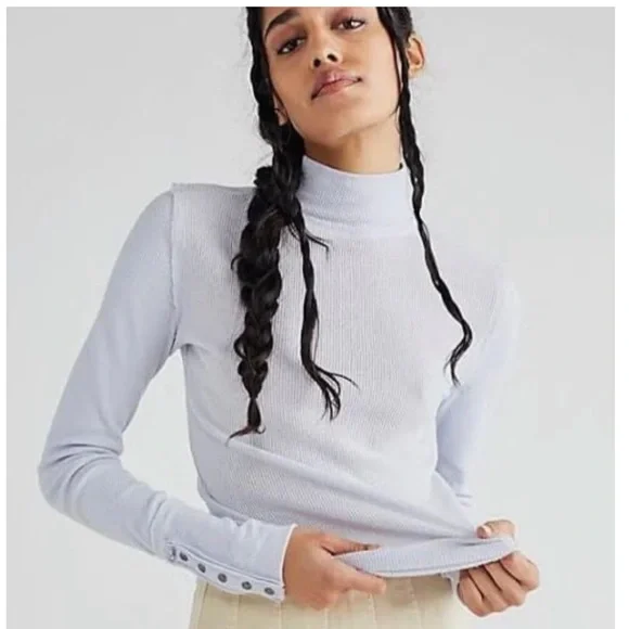 FREE PEOPLE BOHO TOP CUFFED LONG SLEEVES SHIRT MOCK TURTLENECK TEE A2C - Picture 12 of 14